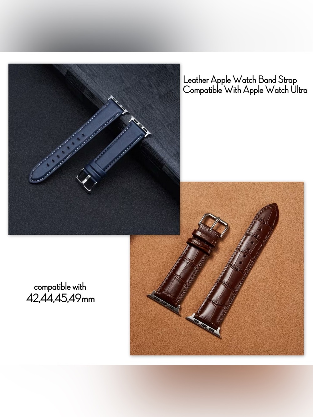 Silver Brown (Genuine Leather) and Blue (Not Genuine) Apple Watch Band Strap New